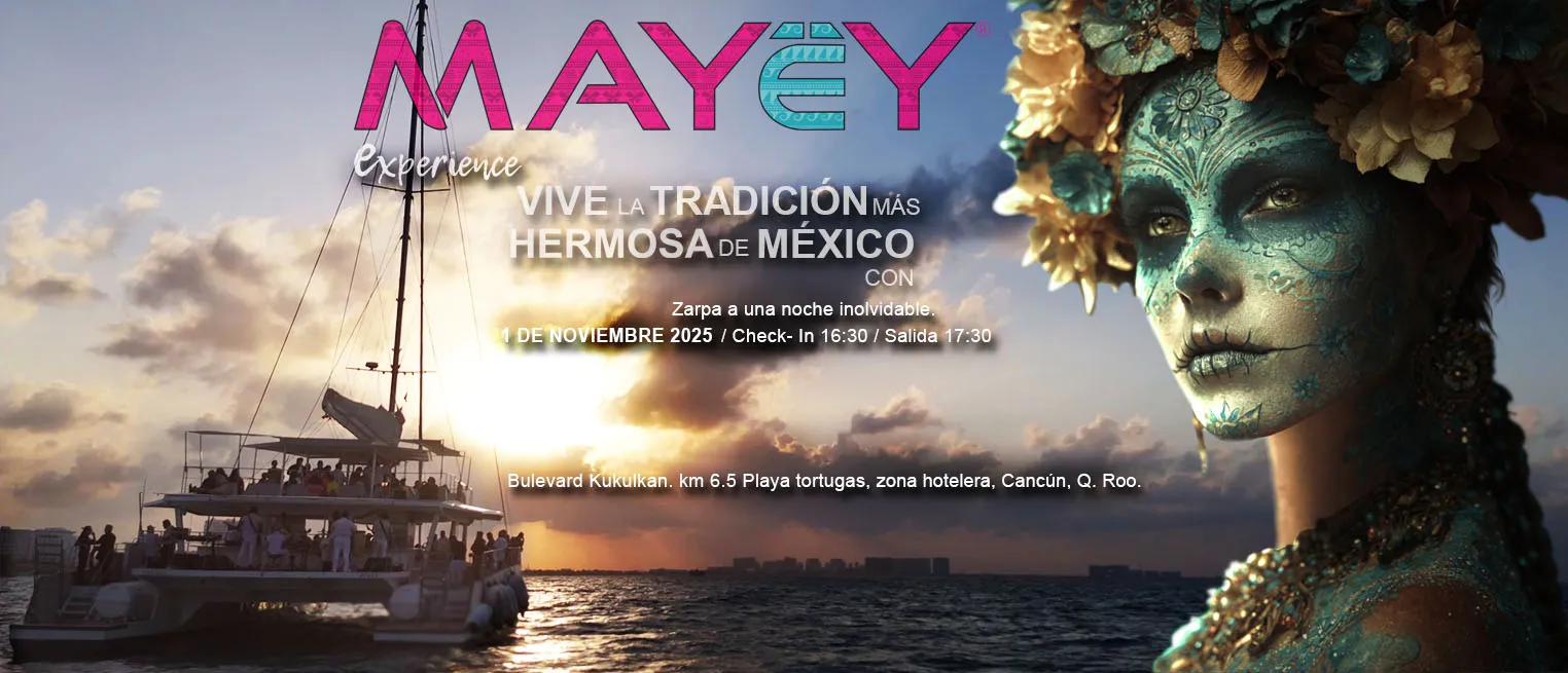 Cena Premium en Catamarán Mayëy al atardecer en Cancún con saxofón y DJ