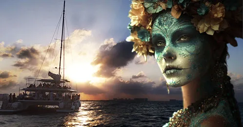 Day of the Dead sunset catamaran by Mayëy in Cancun